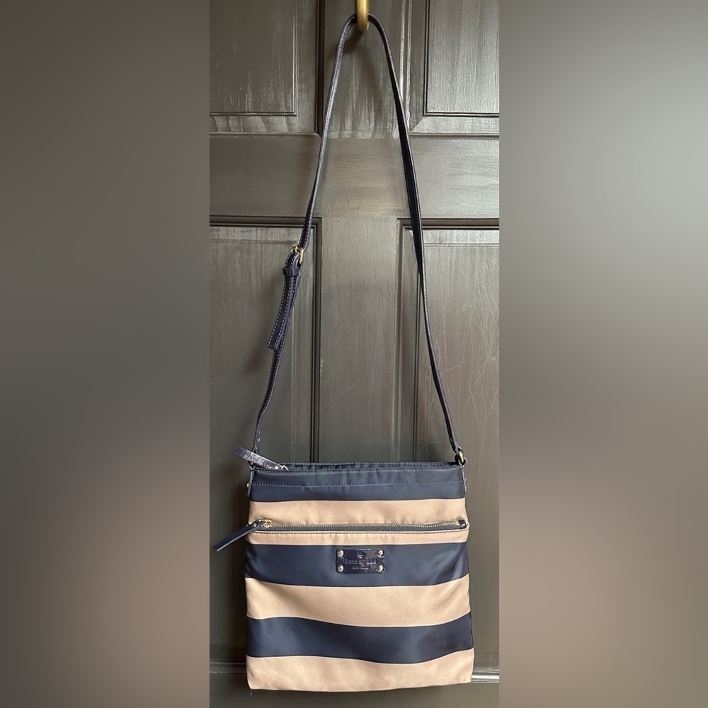 Kate Spade Nylon Crossbody Purse Navy & Taupe with Navy Leather Adjustable Strap